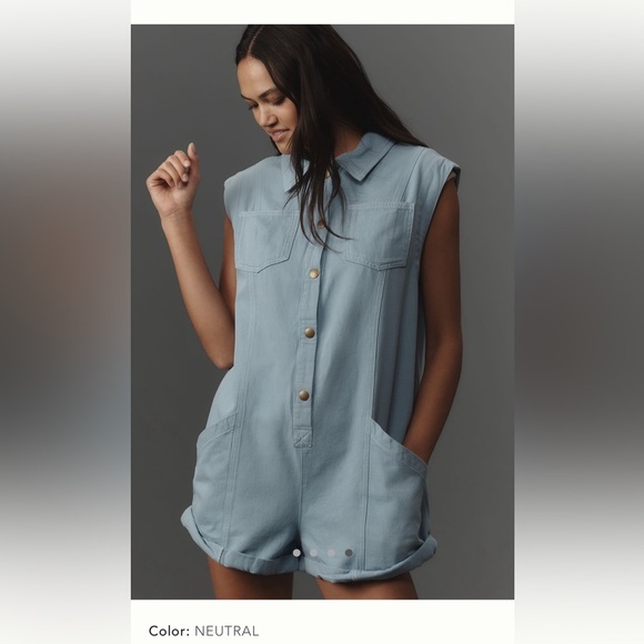 NWT new small Anthropologie pilcro sleeveless collared romper blue shorts - Picture 13 of 17